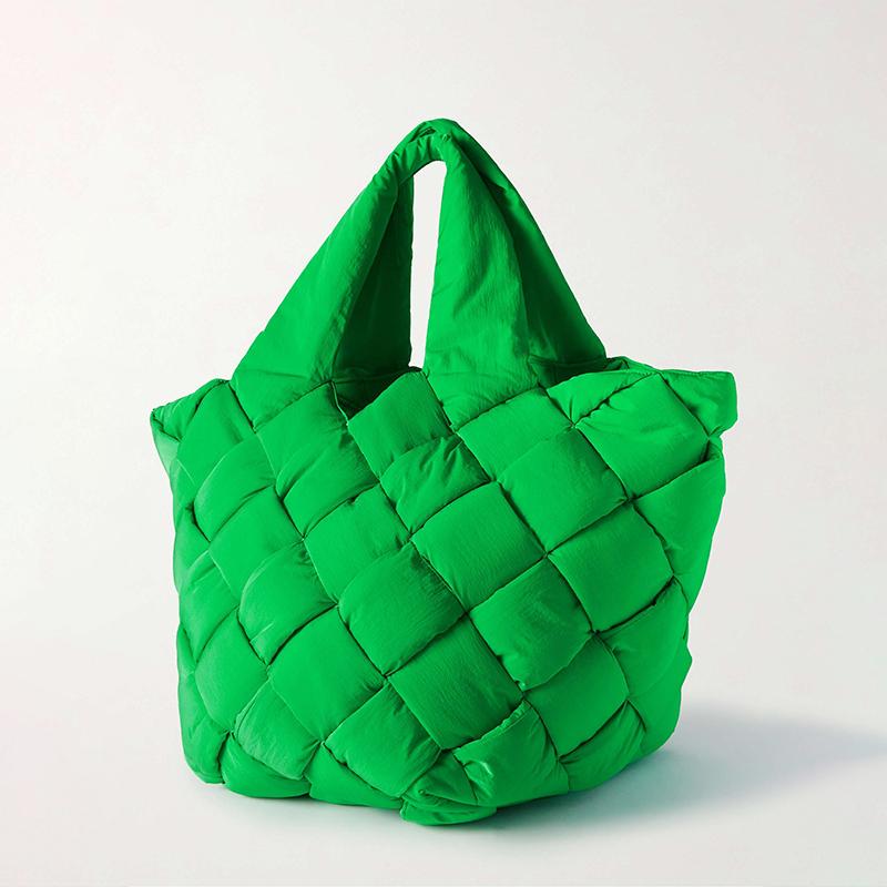 

Evening Bags Winter Woven Nylon Padded Tote Handbag Large Capacity Feather Down Quilted Shoulder Bag With Small Phone Purse Luxury Pillow