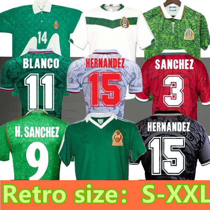 

BLANCO MEXICO RETRO soccer jerseys 1986 1998 Vintage HERNANDEZ Blanco Campos uniforms 1994 95 2006 2010 JORGE CAMPOS goalkeeper Classic Jersey Football shirt, 1998 black
