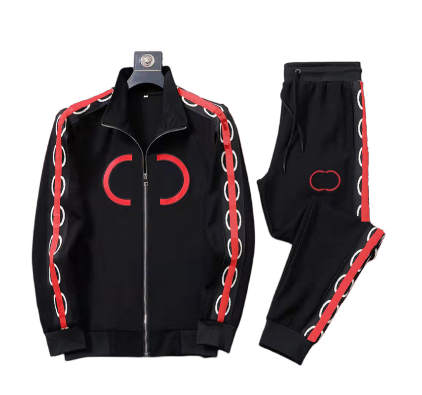 

2022 early spring Men's Tracksuits new color block letter logo zipper short sleeve T-shirt double line fine cotton black and white 5 S4, Trousers
