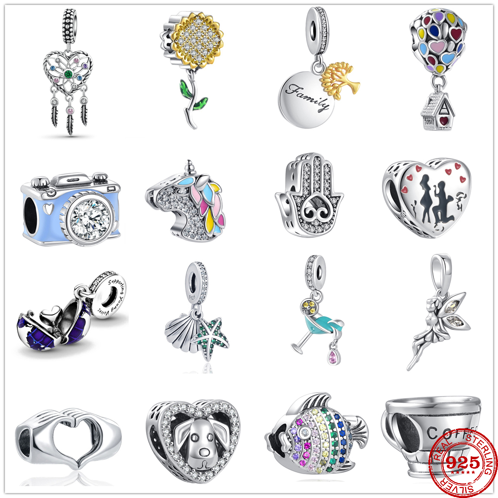 925 Perles de charme en argent enrôle la caméra en verre à vin Verre de tournesol Family Tread Perle Fit Charmes Bracelet Bijoux DIY ACCESSOIRES