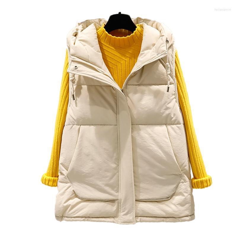 

Women' Vests 2022 Cotton Down Vest Women Winter Fashion Hooded Waistcoat Casual Streetwear Sleeveless Jacket For Luci22, Beige