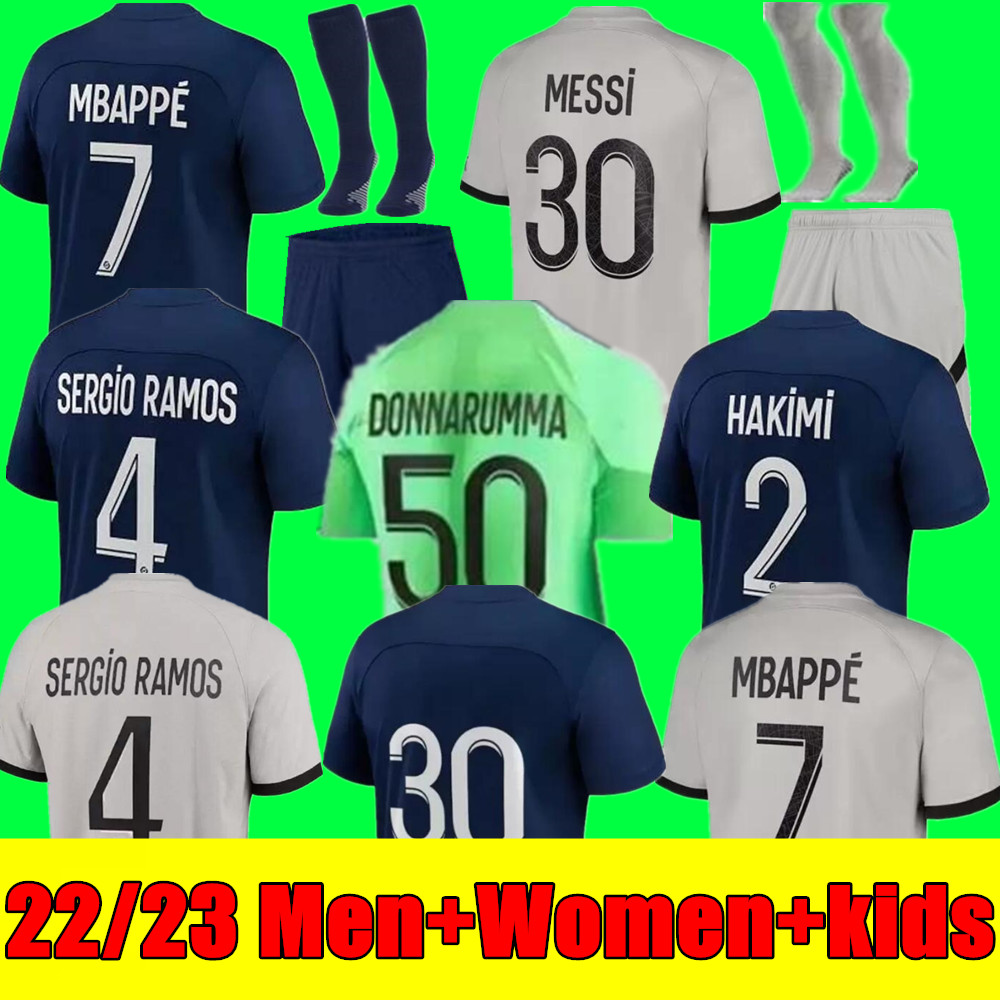 

Top New MBAPPE soccer jersey SERGIO RAMOS 22 23 Maillots de football 2022 2023 VERRATTI adult Men kids kit Women ICARDI shirt uniforms enfants psgs foot third 3rd, 21/22 kids home+socks