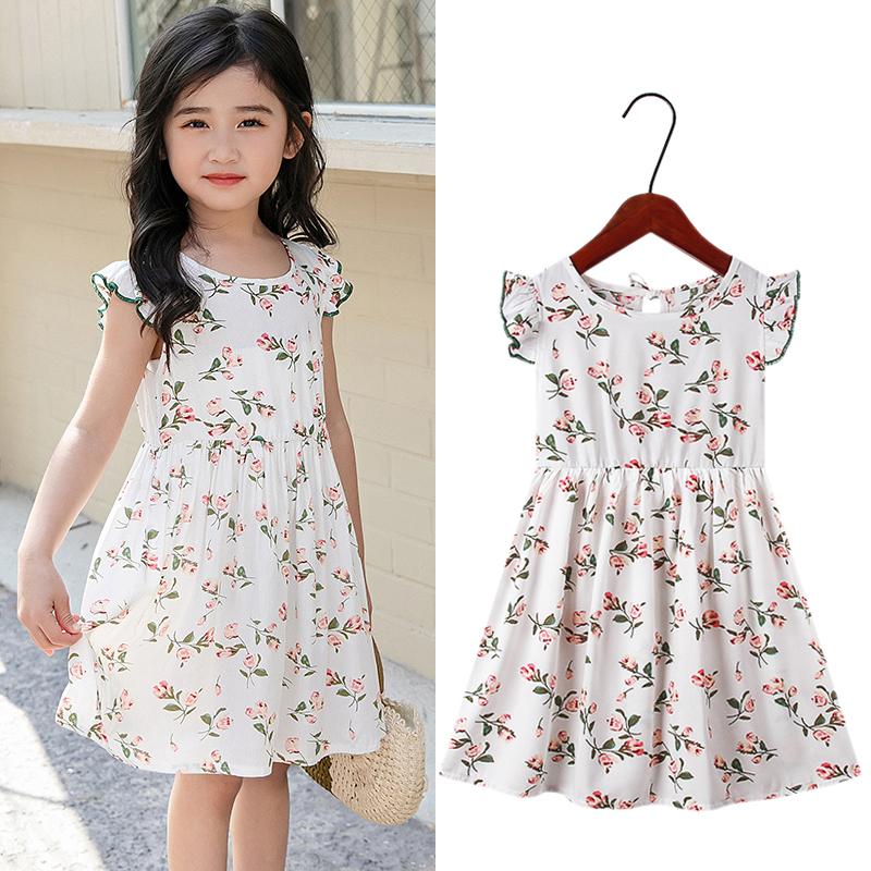 

Girl's Dresses Fashion Children For Girls Color White Green Flower 2y 8y 10y Kids Beach Summer Sleeveless ToddlerGirl's