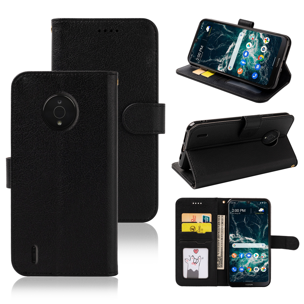 

Classic Flip Cover PU Leather Phone Cases For Nokia C21 C100 C200 X100 G21 G100 G300, Black