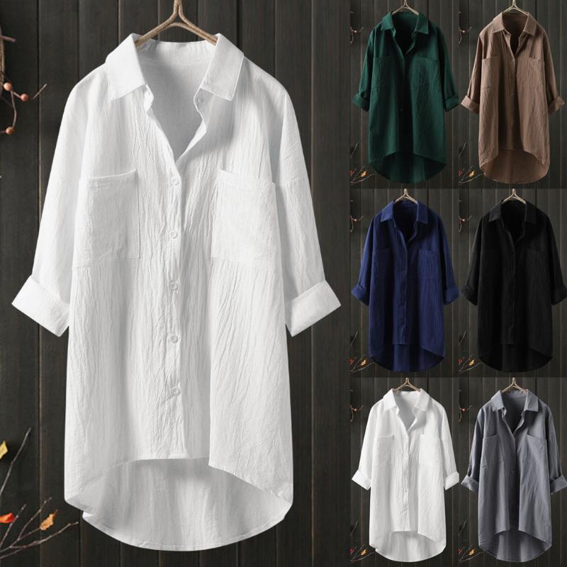 

Women' Blouses & Shirts Oversized Fashion Women Ladies Tops Summer Button Up Shirt Casual Cotton Linen Long Sleeve White Top Blusas MujerWo, Gray