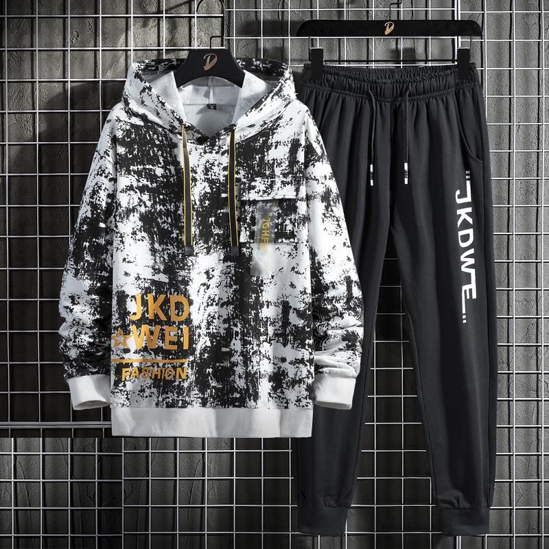 

Men' Tracksuits Spring Autumn Tracksuit Hoodie+Sweatpants Fashion Two Pieces Set Hip Hop Streetwear Sports Suit Harajuku Print Men, Nhx6053 black