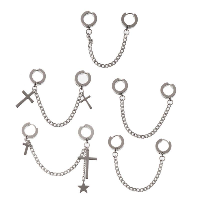 

Dangle & Chandelier 1Pc Hip Hop Double Pierced Hoop Huggie Chain Drop Earring Studs Ear Cuffs