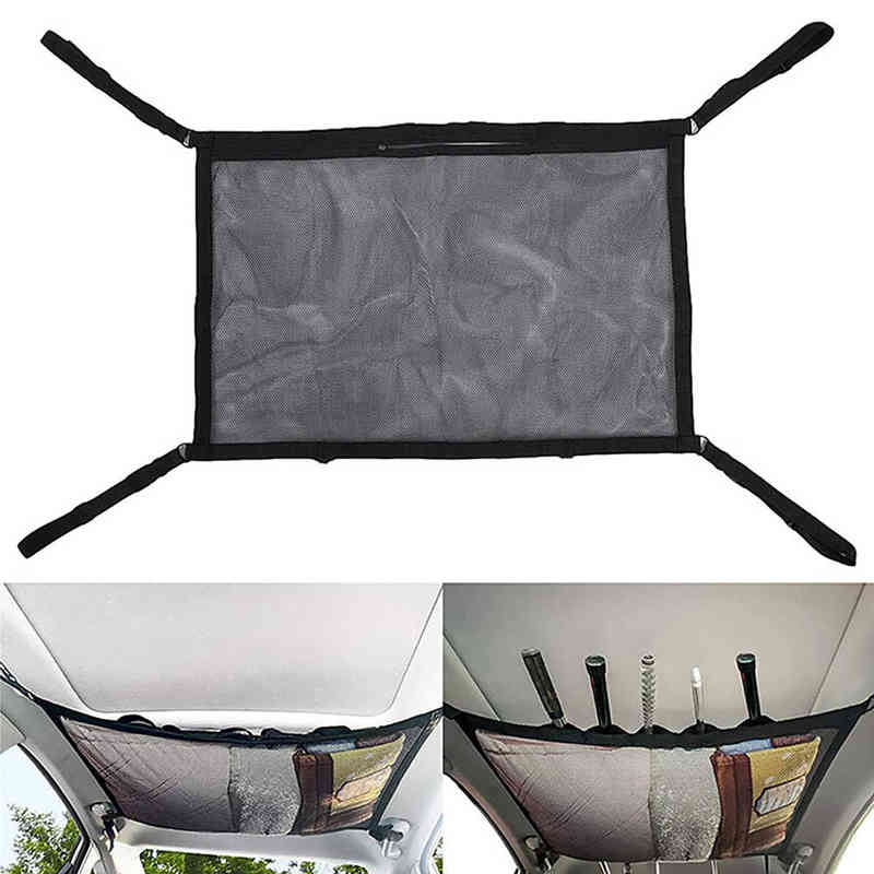 

2PC Portable Car SUV Ceiling Storage Pocket Roof Cargo Net Bag Fishing Rod Holder Vehicle Trunk Pouch Sundries Storage Organizer Y220414