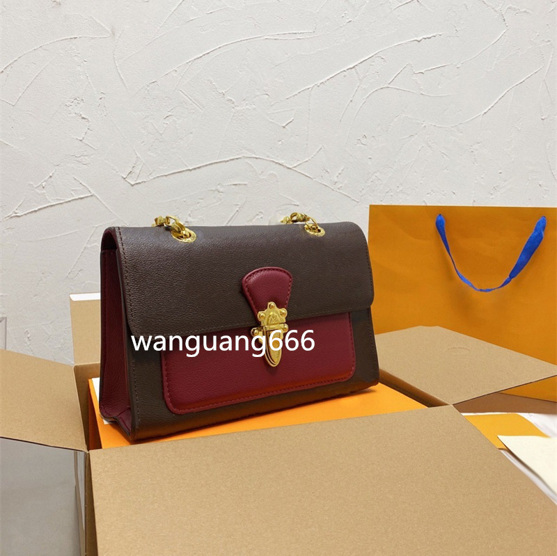 

Designer Bag 2021 Cassic Old Flower Leather Chain Shoulder Bags Fashion Handbags High Quality Crossbody Three Color Gift Box, Red