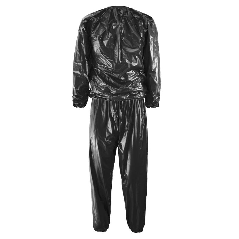 

Gym Clothing 2pcs Women Men Heavy Duty PVC Top Pants Loss Weight Wear Resistant Exercise Elastic Waist Running Fitness Sweat Sauna SuitGym, Black
