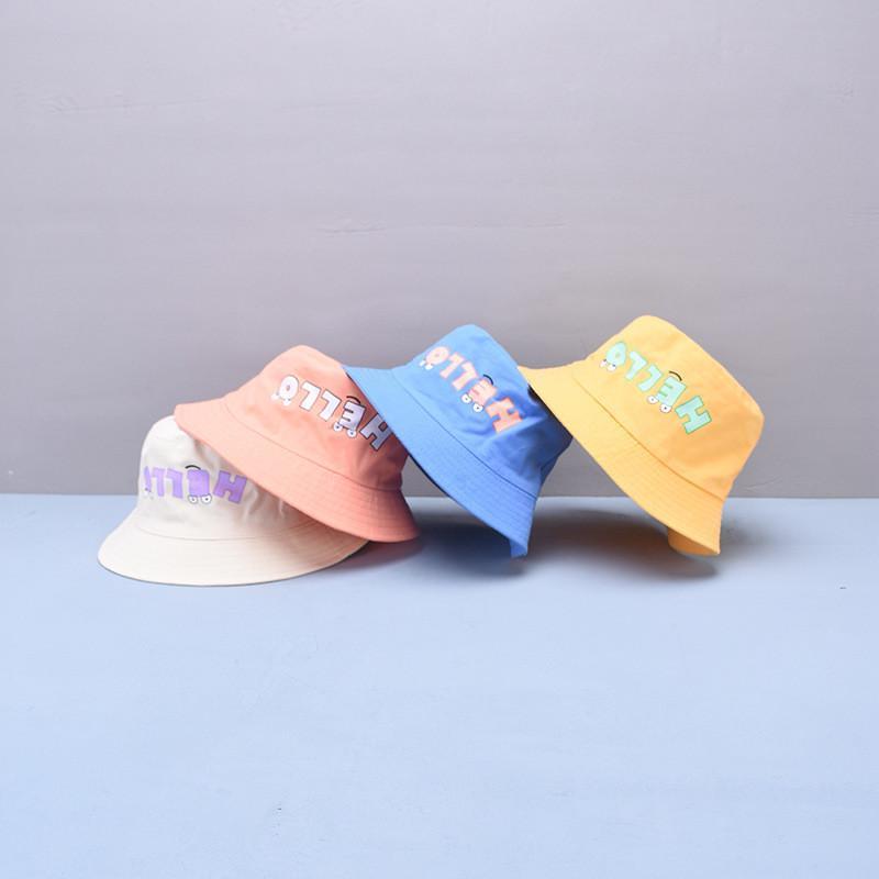 

Berets Cotton Hello Letter Print Bucket Hat Fisherman Outdoor Travel Sun Cap Hats For Child Boy And Girl 08, Blue