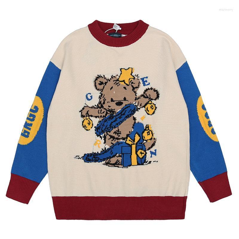 

Men's Sweaters 2022 Hong Kong Style And Women's Cardigan Autumn Winter Japanese Street Retro Cartoon Loose Couple Long-sleeved Sweate Mari22, Beige