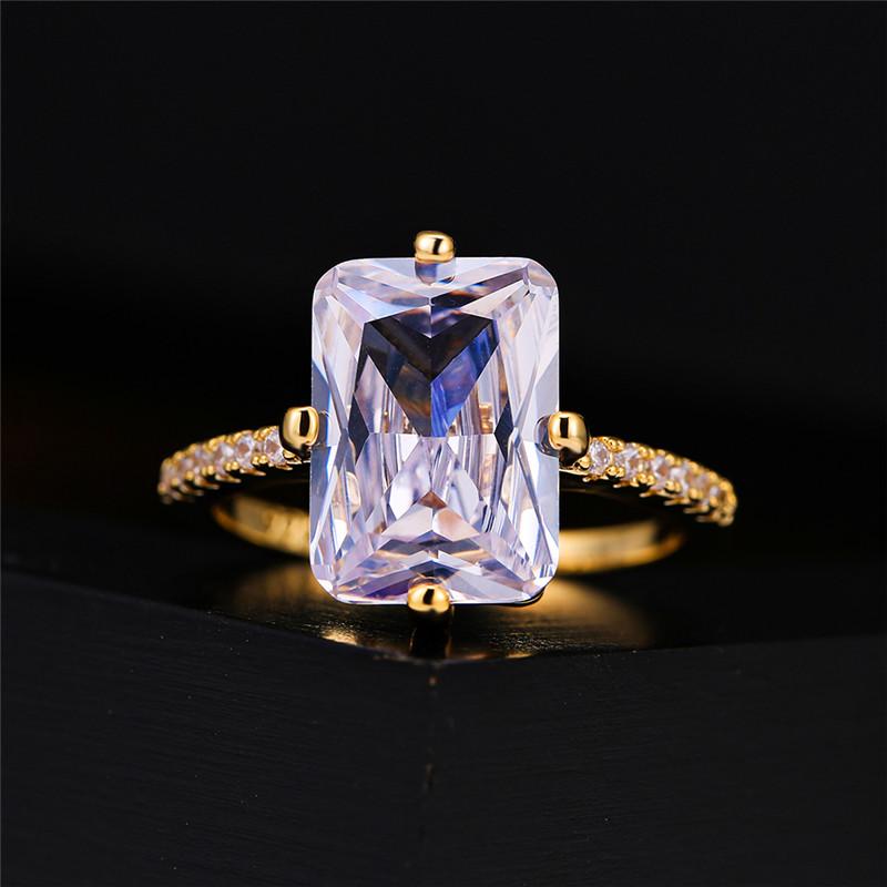 

Wedding Rings Dainty Round Big Zircon Vintage Gold Ring Charm Female Square Crystal Stone For Women Luxury Band Engagement RingWedding