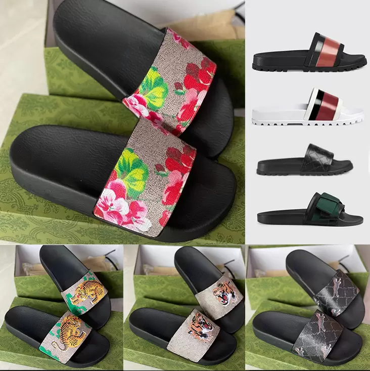 

Designer Rubber slide sandal Floral brocade men slipper Gear bottoms Flip Flops women striped Beach causal slipper with Box US5-11, Shoelaces