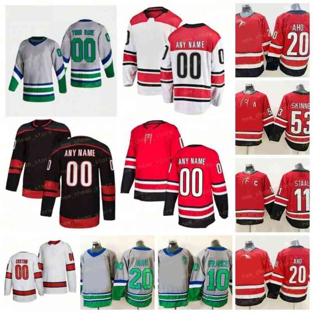 

Custom Reverse Retro Ice Hockey Canes 20 Sebastian Aho Jerseys 10 Ron Francis 11 Staal 37 Andrei Svechnikov 86 Teuvo Teravainen Green Whalers Night Stitched Men