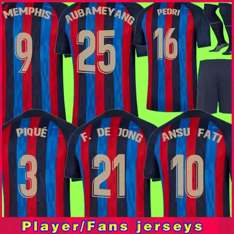 Camisetas de Football Memphis Pedri Adama Auba Gavi Soccer Jersey Ferran Home Away 23 23 ANSU FATI 2022 2023 F. de Jong Dest Davi Alves Kit Shirt