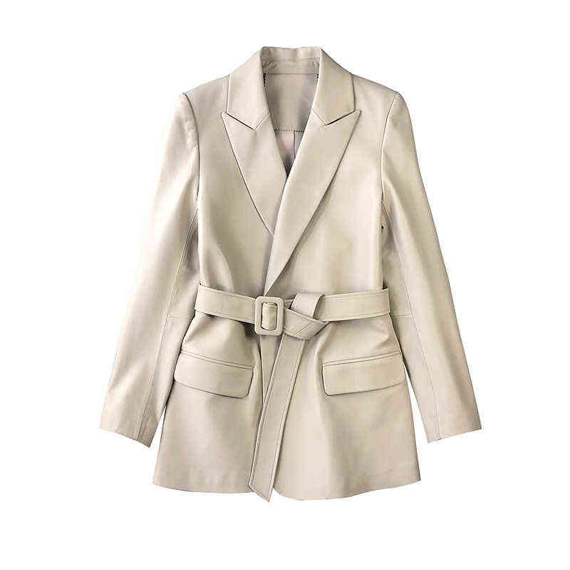 

2022 Newcomers Women Leather Jackets Fashion Office Lady Suit Blazers Elegant Sheepskin Jacket With Belt TF3927 J220727, Black