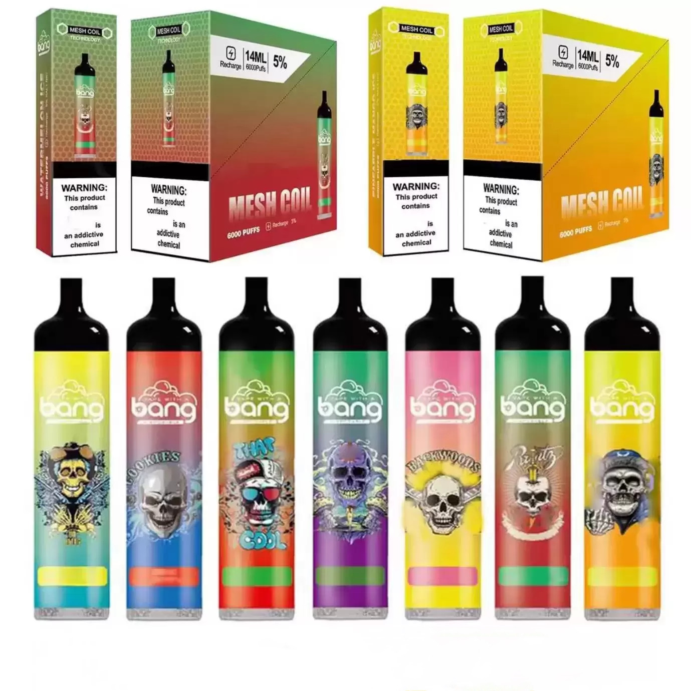 

Authentic Bang 6000 Puffs Vape Pen Disposable E cigarettes 850mAh Rechargeable Battery Vaporizer 14ml Pre Filled Mesh Coil Pods Cartridge lux xxl pro max flow