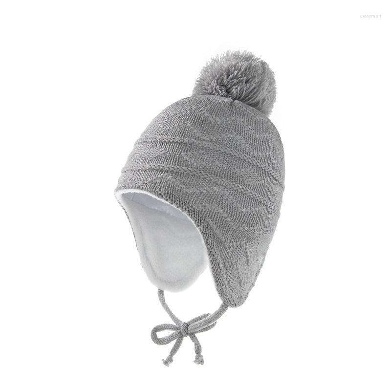 

Hair Accessories Winter Kids Crochet Velvet Inside Pompom Hat For Baby Boys And Girls Warm Knit Cap Children Bonnet, White