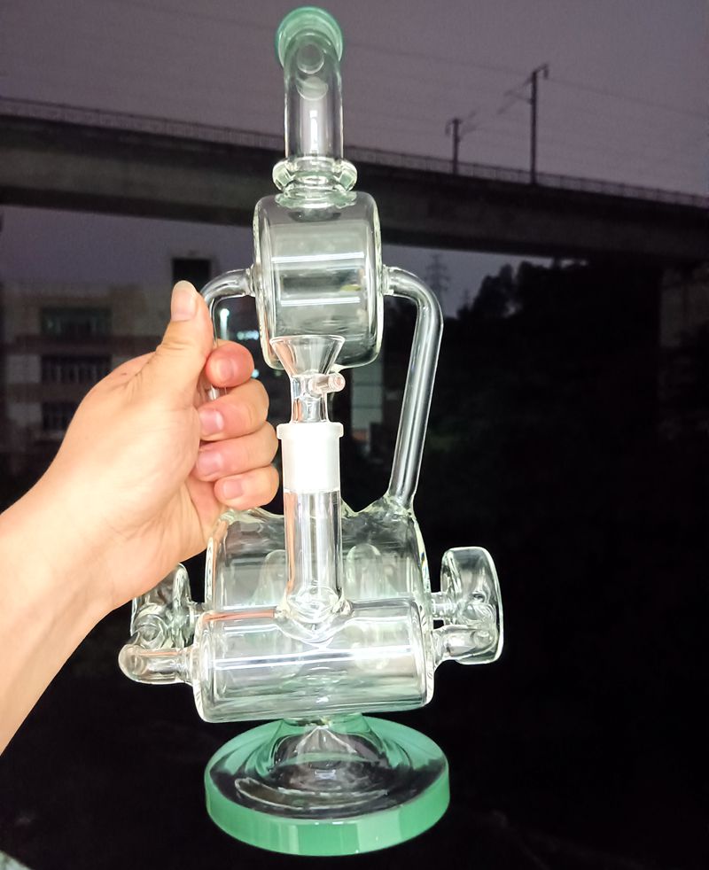 

17 inch Creative Green Glass Water Bong Hookahs with Double Perc Female 18mm Smoking Pipes