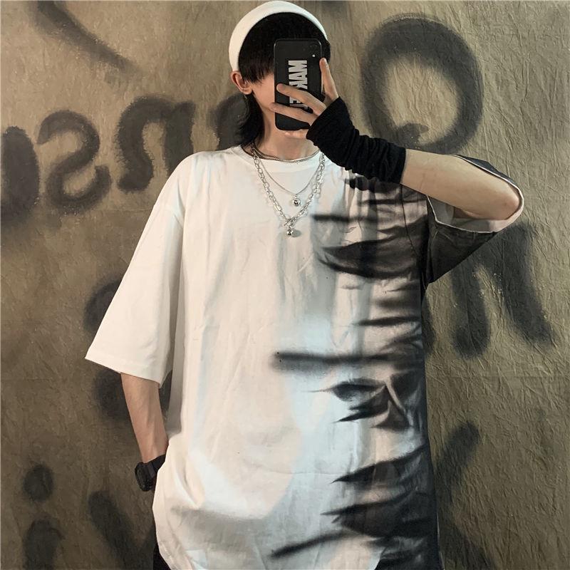 

Men' T-Shirts T-shirt Men' Short-sleeved Super-fire Retro Harajuku Street Dark Graffiti Dyed Print Loose, White