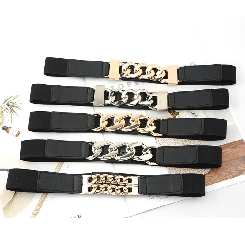 

Belts Gold Chain Belt Elastic Silver Metal Waist For Women High Quality Stretch Cummerbunds Ladies Coat Ketting Riem WaistbandBelts, Black