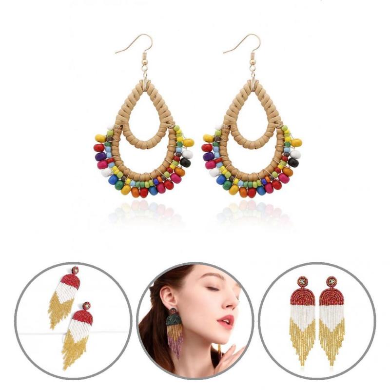 

Dangle & Chandelier Useful Eco-friendly Fade-less Bohemian Fringe Earrings Drop Beads Tassel 1 Pair