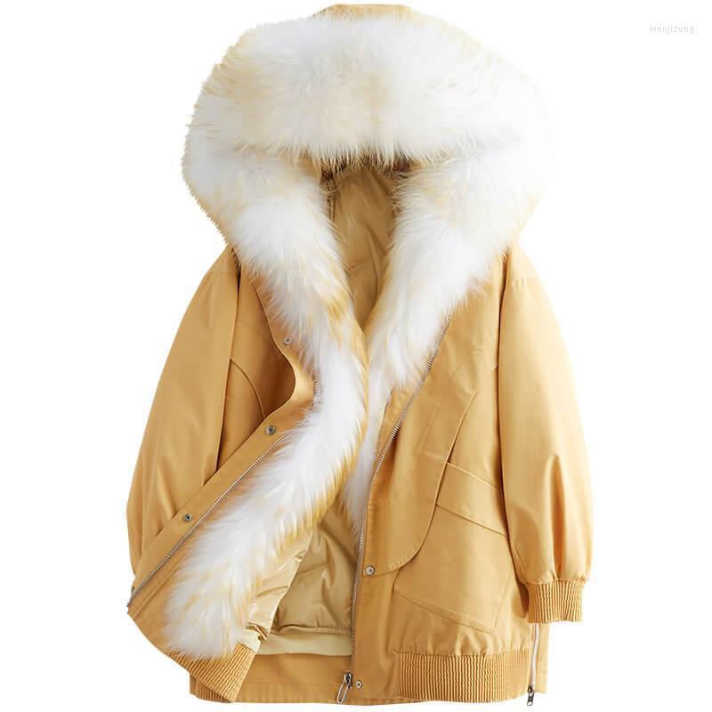 

Women' Wool & Blends 2022 Fault Code Send Overcome Overcoat Girls Long Fund Removable Raccoon Hair Lead Leather And Fur Loose Coat, Qiu xianghuang