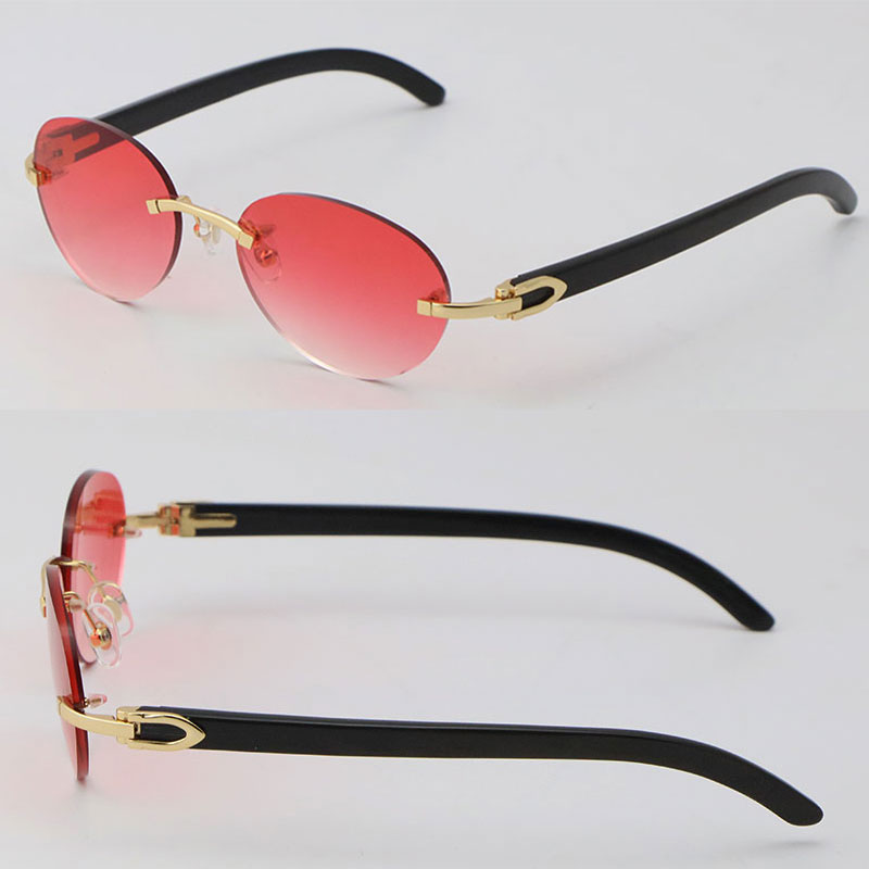 

Wholesale New Model Luxury Black Buffalo Horn Metal Rimless Sunglasses Woman Design Classical Model Sun glasses Man Fashion 18K Gold Round Adumbral Frame Size:54