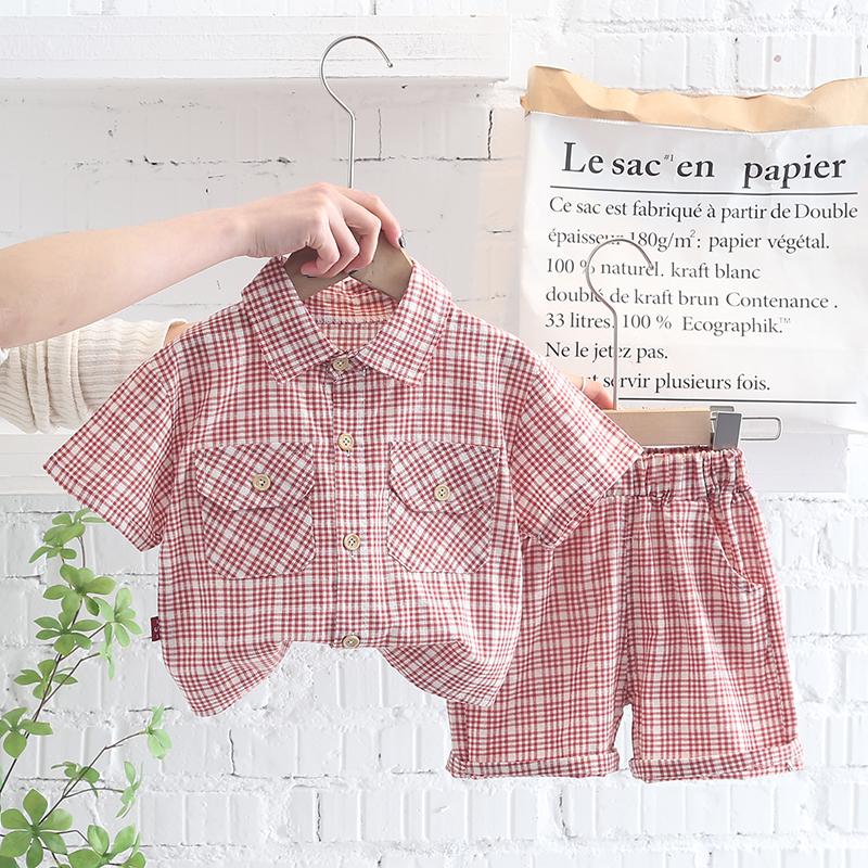 

Clothing Sets Summer Outfits Suits Kids Short Sleeves Shirts Shorts Baby Boys Clothes Cotton SetsClothing, Style 2-khaki
