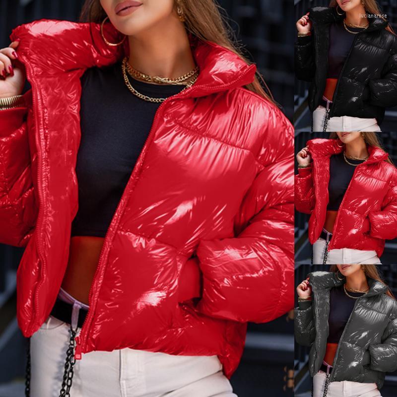 

Women' Down & Parkas Women Winter Jacket Fashion Faux Leather Zipper Warm Female Thicken Coats Cotton Padded Parka Hooded Outerwear Luci22, Red