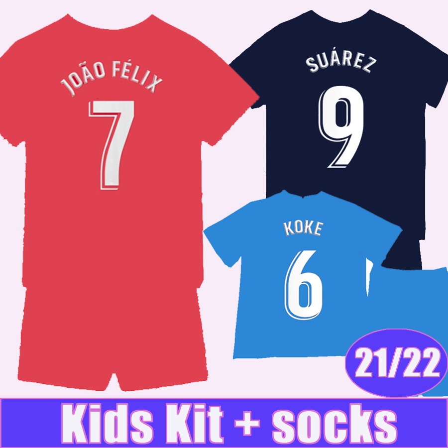 

2021 2022 JOAO FELIX Kids Kit Soccer Jersey GRIEZMANN KOKE SUAREZ M. LLORENTE CARRASCO R. DE PAUL J.M GIMENEZ Home Away 3rd Football Shirts Children's Clothing, Tz4146 21 22 home no sokcs