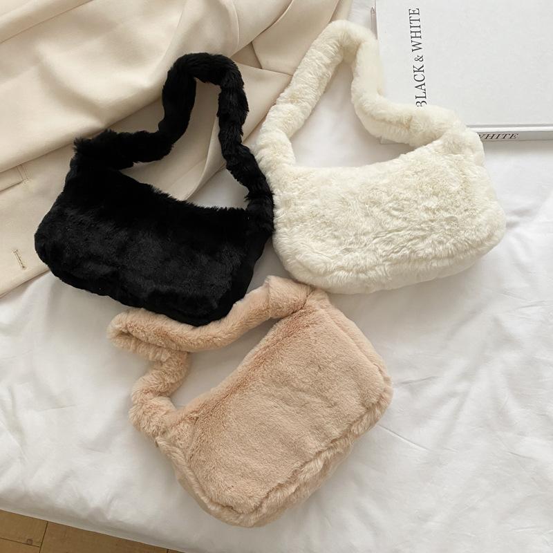 

Evening Bags Simple Design Women Soft Plush Shoulder Winter Furry Ladies Clutch Purse Handbag Fashion Female Baguette Underarm Bag, 01