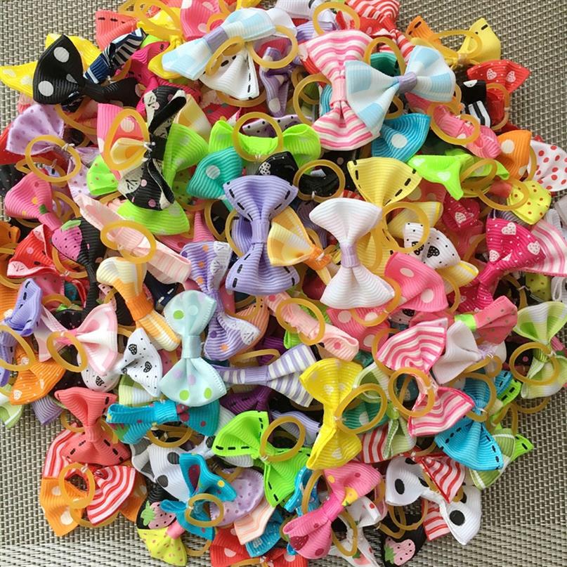

100pcs/lot Pet Dog Hair Bows Topknot Mix Rubber Bands Bows Pet Grooming Products Mix Colors Varies Colors Pet Hair Bows3089, Mix color