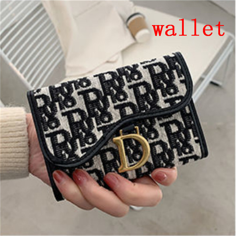 

Canvas EmbroideryNew designer embroidery small wallet women's short style contrast color simple folding buckle retro multi-card small card bag purse, 01