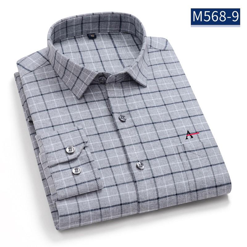 

Men's Casual Shirts Aramy Camisa Men's Cotton Plaid Shirt Pocket Long Sleeve Standard Fit Comfortable ShirtMen's, M568-66