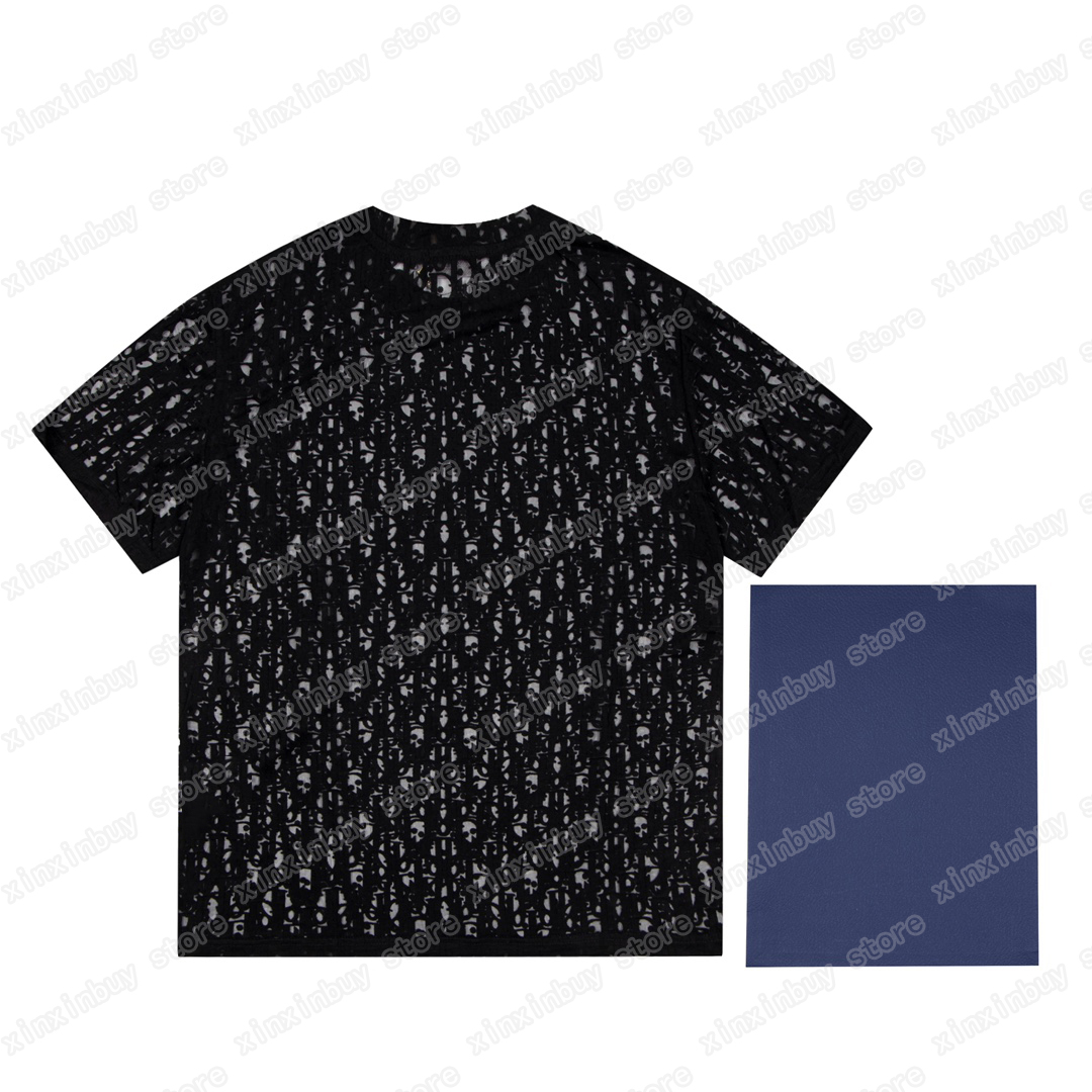 

22ss Men Designers t shirts Lace letter Hollow Out short sleeve Crew Neck Streetwear white black xinxinbuy S-2XL