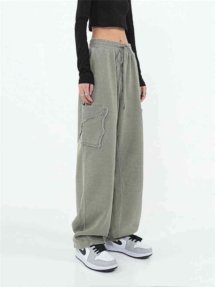 

Vintage Cargo Pants Baggy Jeans Women Fashion 90s Streetwear Pockets Wide Leg High Waist Straight Y2k Denim Trousers Overalls T220728, Green