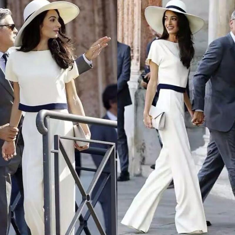 

Women' Two Piece Pants Set For Women Wide Leg And Short Sleeve Tops Tshirts White Sets Summer Fashion High Quality Clothes -XLWomen, As-pic