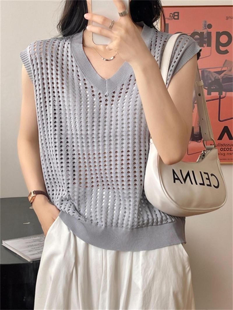 

Women's Sweaters HziriP Hollow Out Knitwear Vest Women All Match Casual Loose 2022 Outwear Lady Slim Chic Summer Sleeveless SweatersWomen's, Black