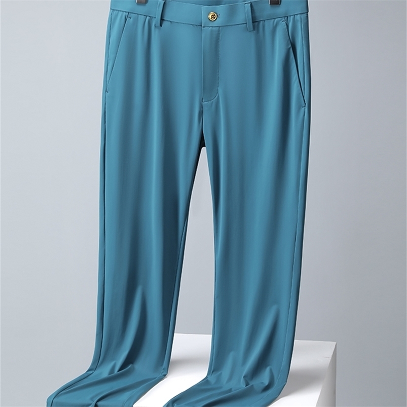 

Men's Pants Summer Men Long Breathable Stretched Spandex Nylon Slim Thin Chinos Male Business Formal Straight Suit Trousers 220826, Black