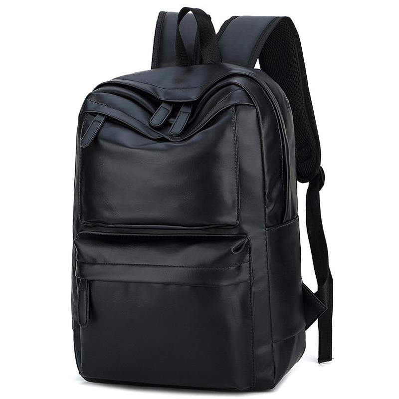 

Backpack Men's Fashion Laptop PU Leather Leisure Rucksack Teenage Teenagers Travel Casual School Bag Pack For Male Female Women, Black
