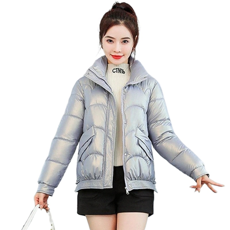 women's Down & Parkas Turn Collar Winter Shiny Short Solid Casual Thicken Cotton Padded Coat Female Glossy Quilted Puffer Jacket X5vm#-image-790025298