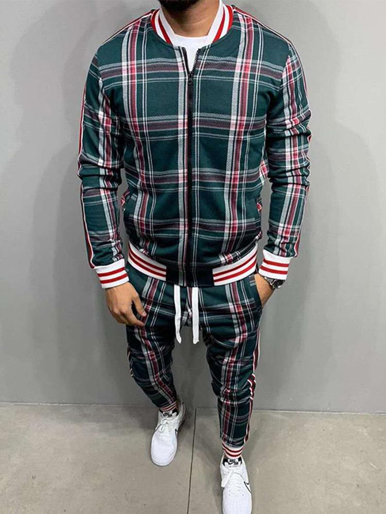 

Men's Tracksuits Fashion 3d Print Grid Two-piece Men's Patchwork Zipper Hooded Coat Trouser Suits High Quality Slim Classic Sportswear 2, Blue