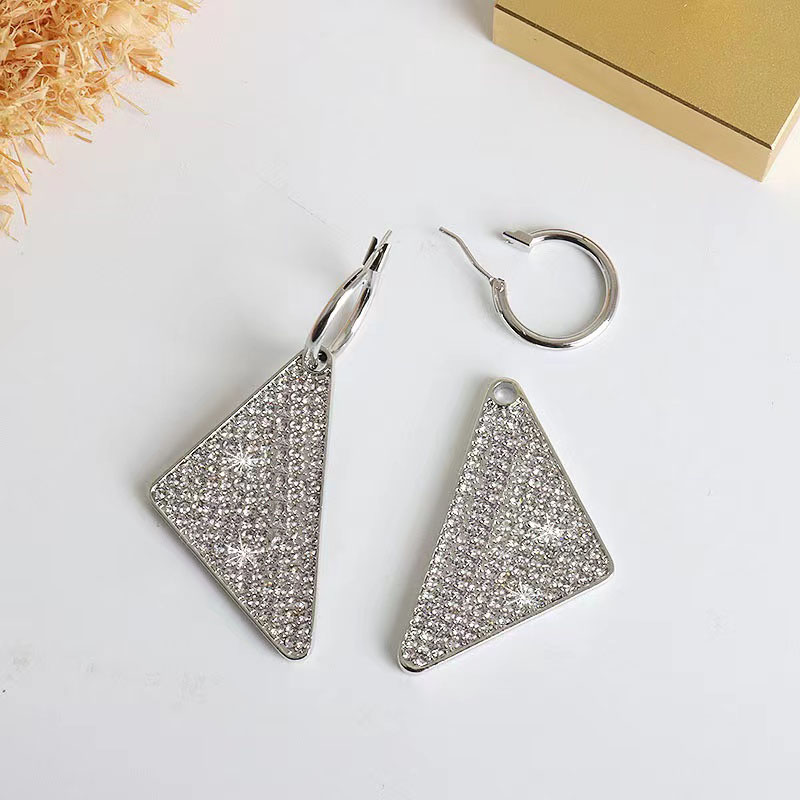 

Designer dangle earrings for women classic triangle geometry luxury full diamond tennis fashion womens earring jewelry sterling silver hoop pin charm chandelier