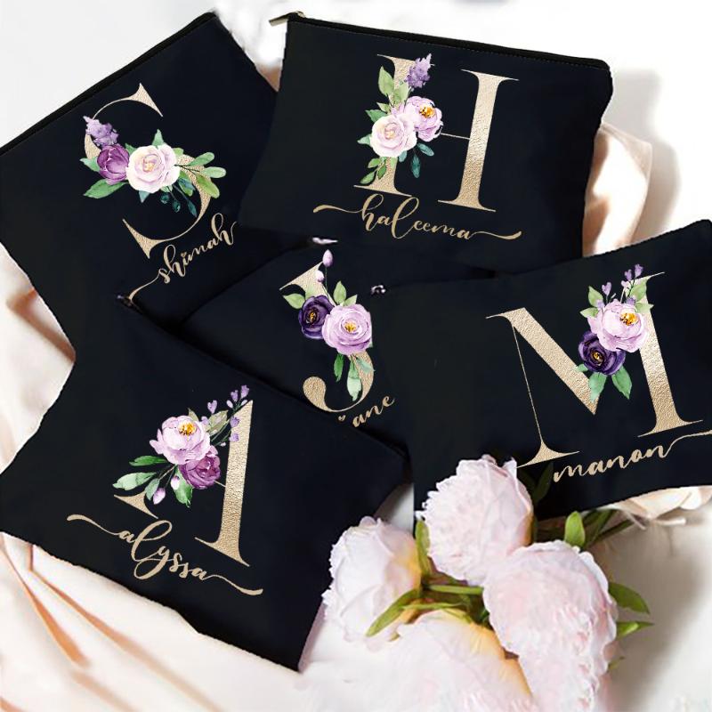 

Cosmetic Bags & Cases Personalized Custom Initial Name Makeup Bag Bachelorette Party Case Canvas Toiletry Storage Pouch Maid Of Honor GiftsC, -tbbk-d