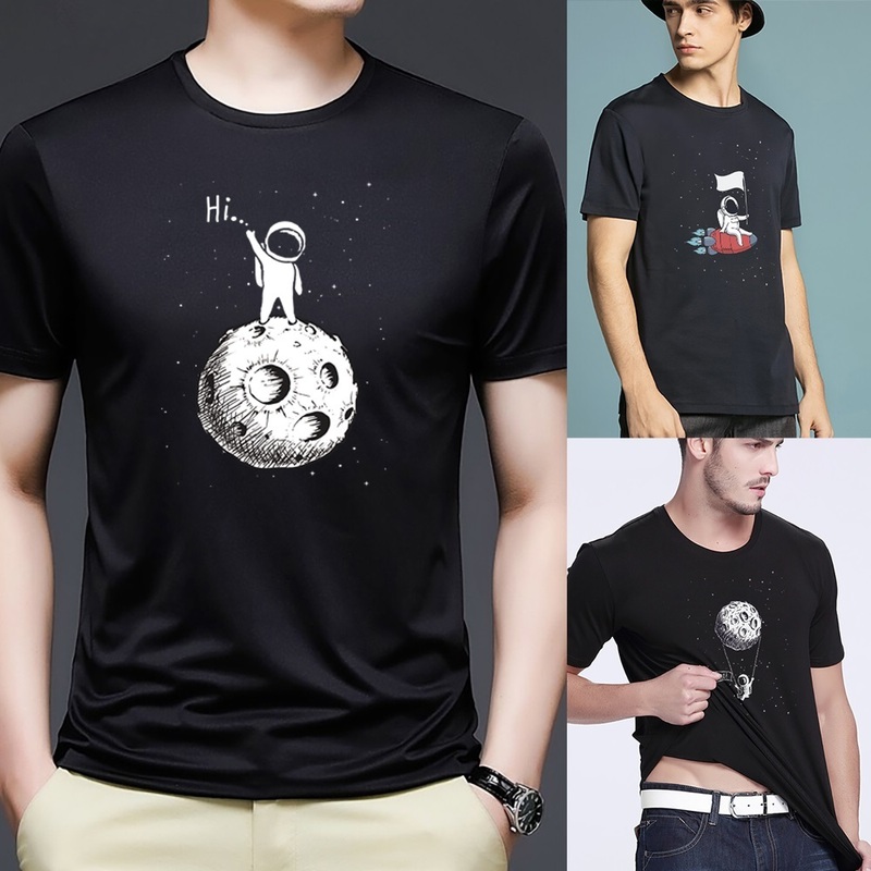

Men T Shirt Harajuku Summer Short Sleeve Astronaut Printed Tshirts Loose Fashion Tops Tees Trend Clothing Streetwear Pullover 220614, Black