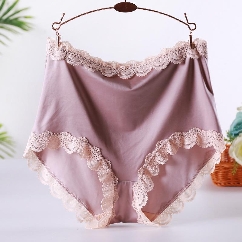 

Women's Panties Plus Size Women Underwear High Waist Luxury Ice Silk Satin Smooth Briefs Knicker Breathable Comfortable Lace PantiesWomen's, B black