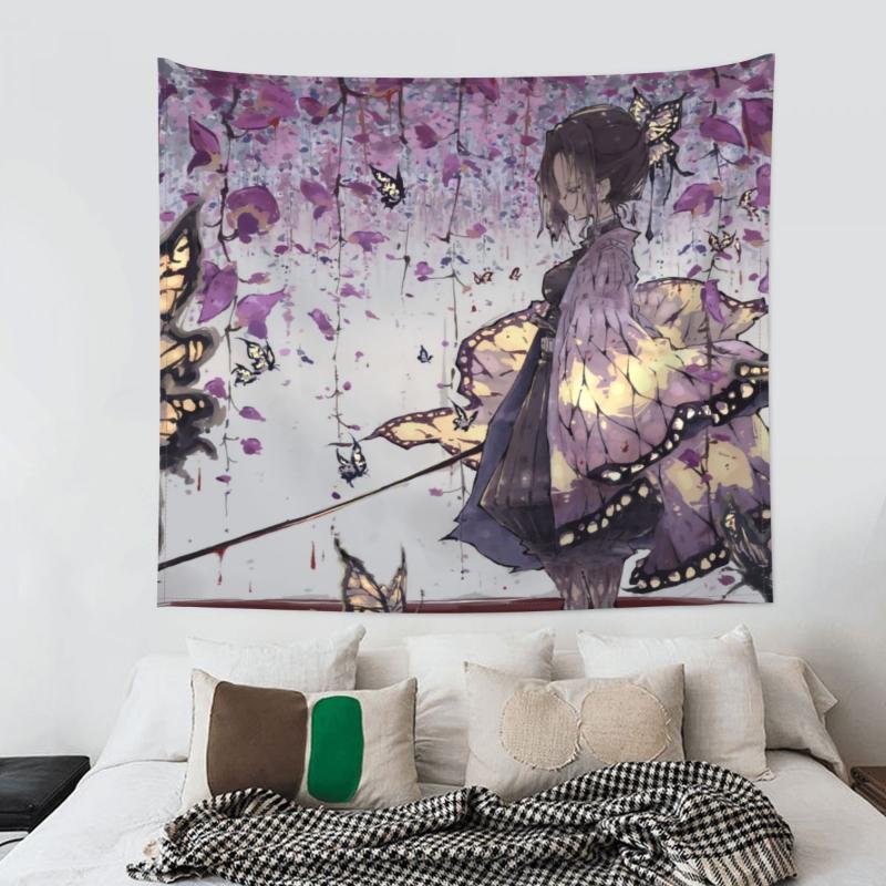 

Tapestries Demon Slayer Kimetsu No Yaiba Tapestry Wall Hanging Large Fabric Anime Manga INS Blanket Room Decor Yoga Mat