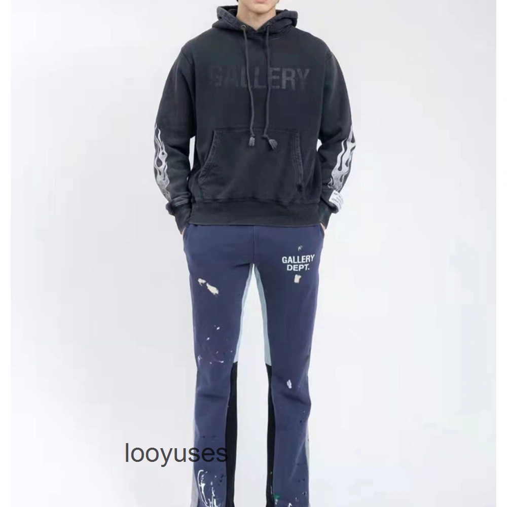 

Man Sweater Fashion Hoodie Galleryes Dept Hoodies Sweaters High Street Flaming Mountain Letter Printed Fleece Men' Loose Hooded Couple, Grayish blue